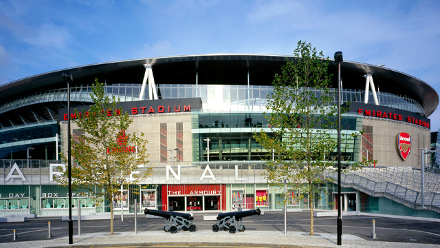A daytime view of the Arsenal Emirates Stadium.